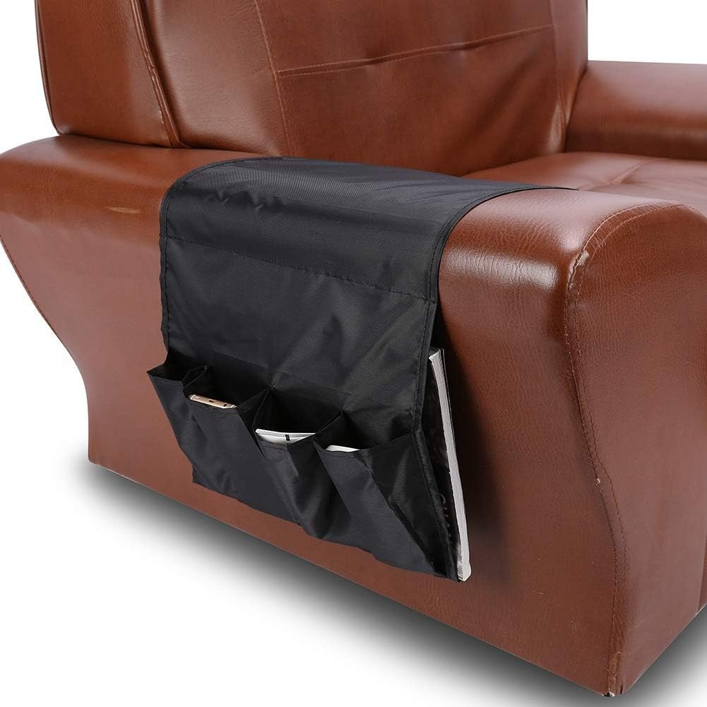 Organizer da Bracciolo per Divano in Tessuto Oxford con Tasche Porta Telecomando 91 x 32 cm Nero