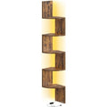 Mensola angolare da parete con luci LED RGB, libreria galleggiante a 5 ripiani con telecomando, marrone vintage