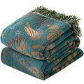 Boho Cotton Bedspread with Fringes for 2 or 3 Seater Sofas 200 x 230 cm Petrol Green