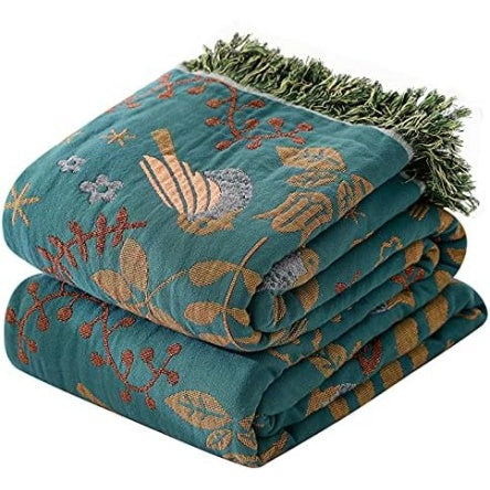 Boho Cotton Bedspread with Fringes for 2 or 3 Seater Sofas 200 x 230 cm Petrol Green