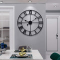 Large Round Vintage Metal Silent Wall Clock with Roman Numerals