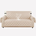 Waterproof Quilted Two-Seater Sofa Protector with Side Pockets, Non-Slip Base, Beige
