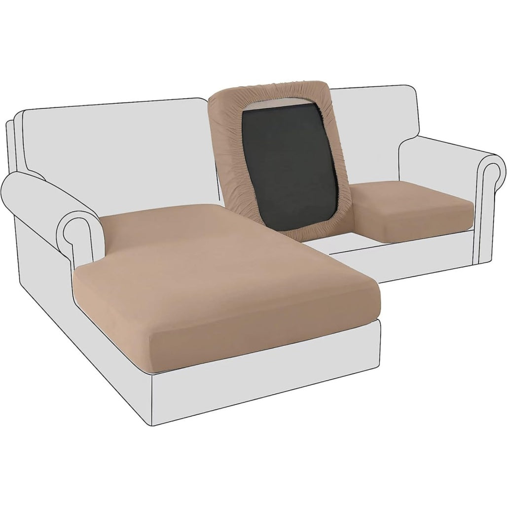 Sand Coloured Stretch Velvet Slipcover for Single Sofa Cushion