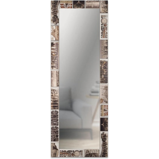 Long Wall Mirror with Decorative Wood Effect Frame 44 x 127 cm