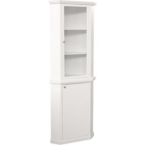 White Matte Classic Style Wooden Corner Display Cabinet