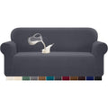 Waterproof One-Piece Stretch Jacquard Sofa Cover for Three-Seater Sofa with Non-Slip Base Grey