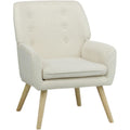 Beige Fabric Upholstered Armchair with Wooden Legs