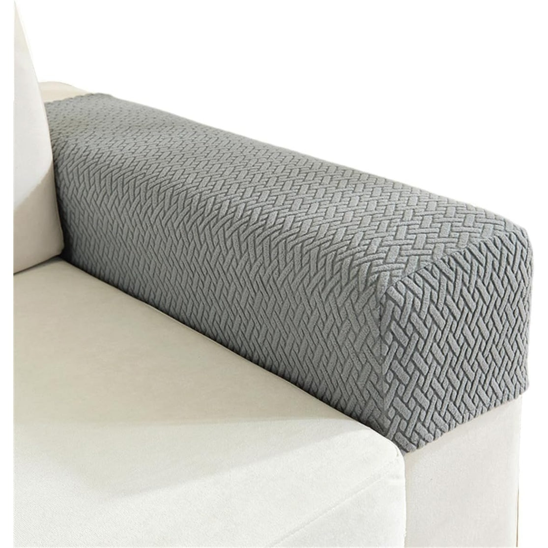 Set of 2 Anti-slip Jacquard Stretch Armrest Covers for Sofas, Armchairs and Chairs Grey