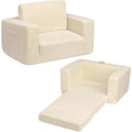 Mini Sofa Sleeper 2-in-1 for Kids in Light Beige Plush Fabric