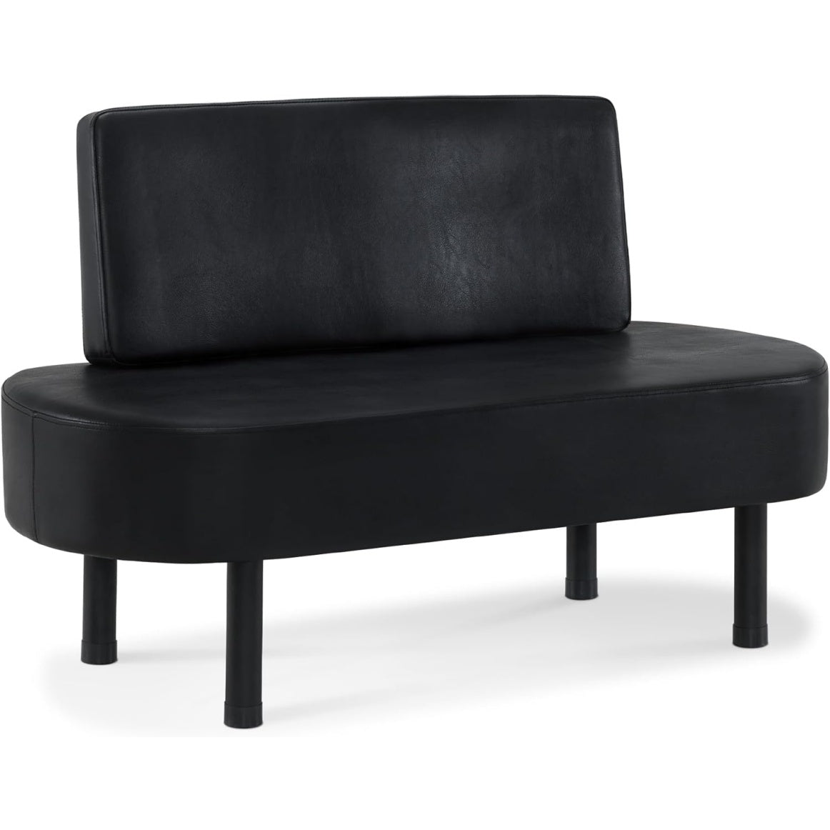Three-Seater Padded Bench with Black Faux Leather Backrest