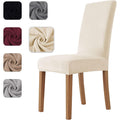 Set of Four Soft Stretch Velvet Dining Room Kitchen Chair Covers Beige