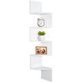 Wall-mounted 5-tier Corner Bookcase in White Wood