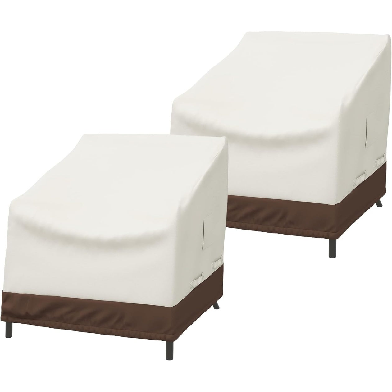 Set of 2 Beige and Tan Waterproof Lounge Chair Covers