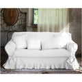 Elegant and Washable White Elasticated Fabric Shabby Chic Cover for Two-Seater Sofa