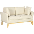 Two-Seater Sofa in Linen-Effect Fabric with Wooden Frame and Beige Cushions