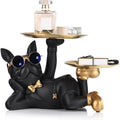Statua Decorativa Bulldog Francese con Vassoio Portaoggetti Nera